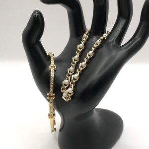 2 Gold-Tone Rhinestones/Faux Pearls Bracelets